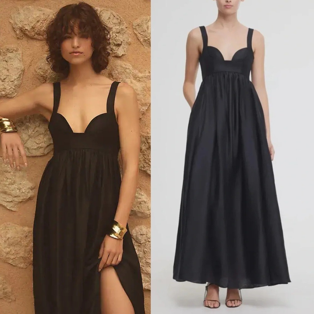 NWT Acler Sandgate Sleeveless A-Line Midi Dress Black Linen Lace Up Back 4